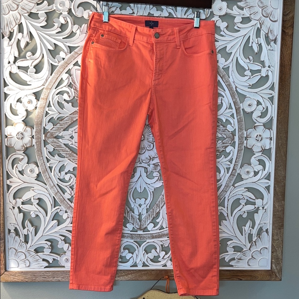 NYDJ Straight Ankle Jeans Lift Tuck Technology Zip Fly Coral Pants sz 8P EUC